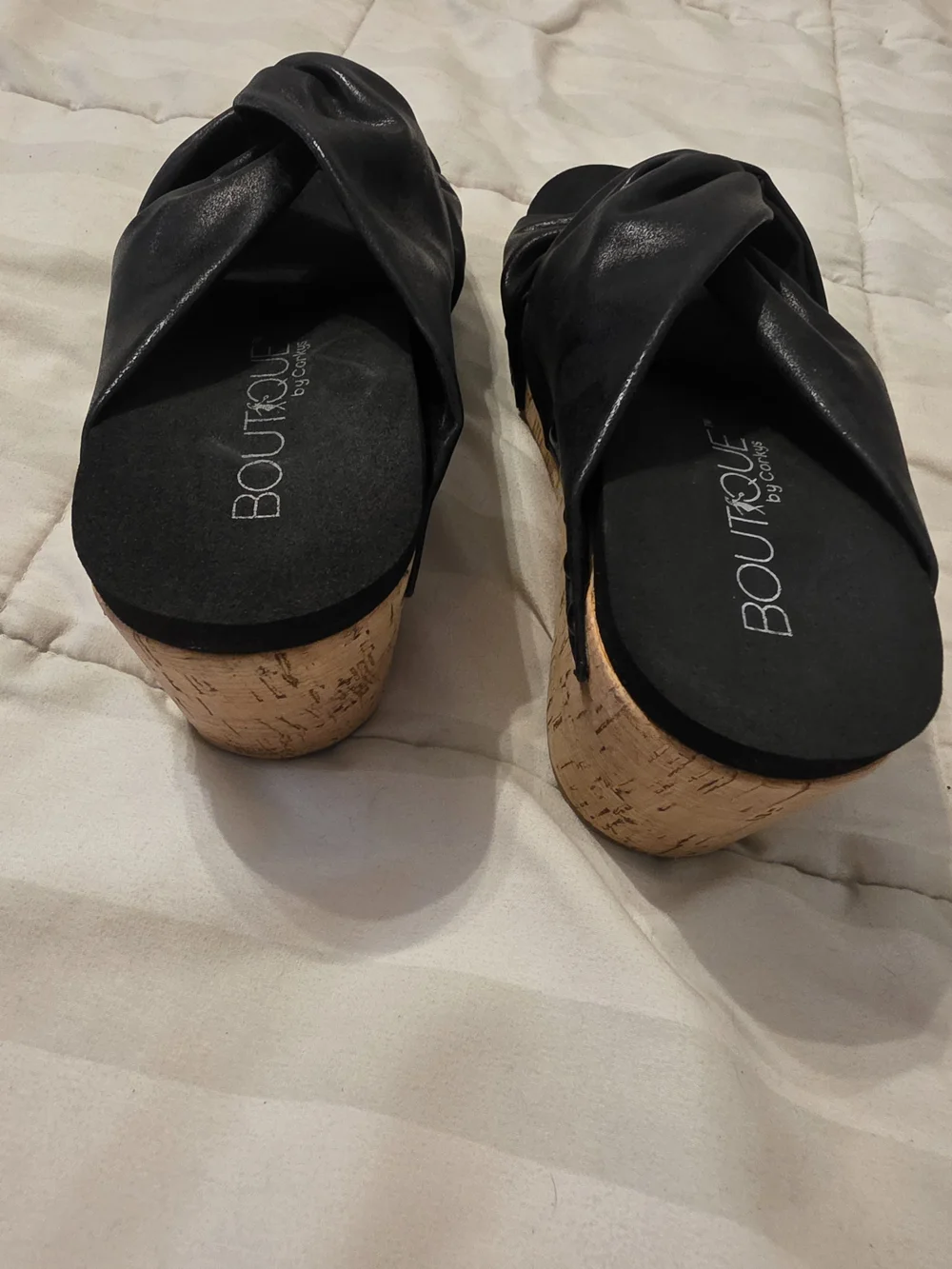 Black Knot Cork Wedge Sandals